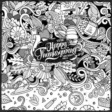 Cartoon vector hand-drawn Doodle Thanksgiving frame. Stock Illustration