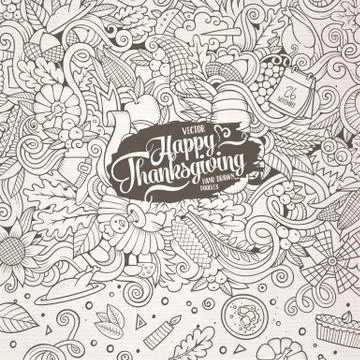 Cartoon vector hand-drawn Doodle Thanksgiving frame. Stock Illustration