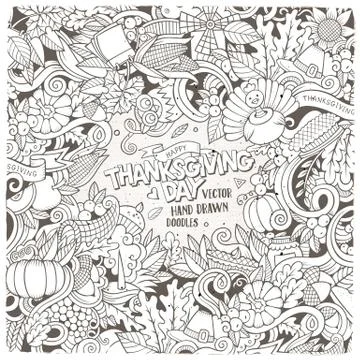 Cartoon vector hand-drawn Doodle Thanksgiving frame. Stock Illustration