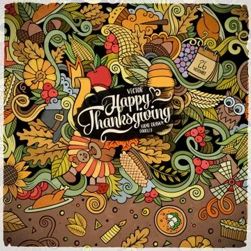Cartoon vector hand-drawn Doodle Thanksgiving frame. Stock Illustration