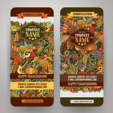 Cartoon vector hand-drawn Doodle Happy Thanksgiving Day cards Illustrazione stock