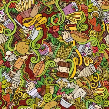 Cartoon vector hand-drawn Doodles on the subject of fast food Stock Illustration