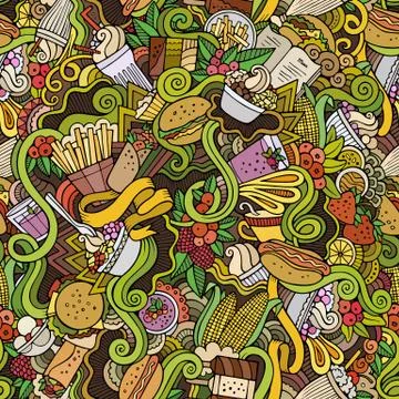 Cartoon vector hand-drawn Doodles on the subject of fast food Stock Illustration