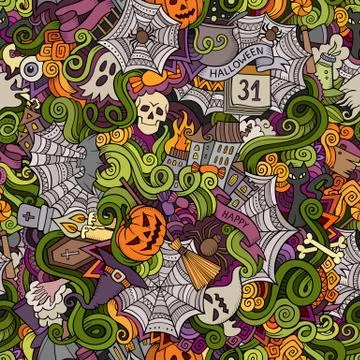 Cartoon vector hand-drawn Doodles on the subject of Halloween イラスト素材