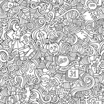 Cartoon vector hand-drawn Doodles on the subject of Halloween イラスト素材