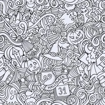 Cartoon vector hand-drawn Doodles on the subject of Halloween 库存插图