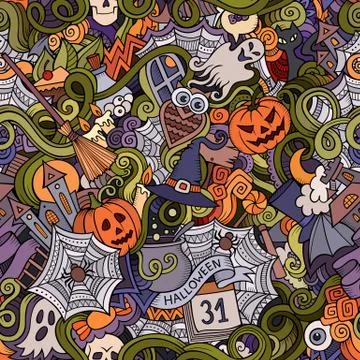 Cartoon vector hand-drawn Doodles on the subject of Halloween イラスト素材