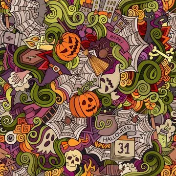 Cartoon vector hand-drawn Doodles on the subject of Halloween イラスト素材