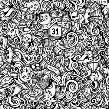 Cartoon vector hand-drawn Doodles on the subject of Halloween イラスト素材