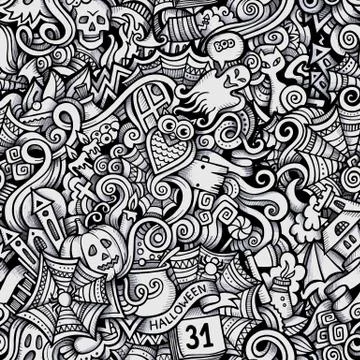 Cartoon vector hand-drawn Doodles on the subject of Halloween イラスト素材