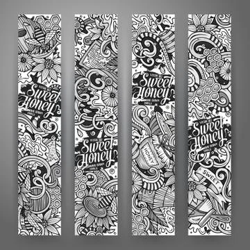 Cartoon vector hand drawn doodles Honey corporate identity Illustrazione stock