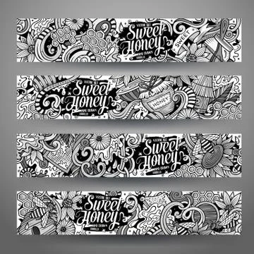 Cartoon vector hand drawn doodles Honey corporate identity Illustrazione stock