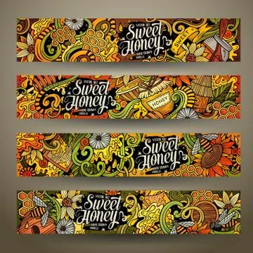 Cartoon vector hand drawn doodles Honey corporate identity Illustrazione stock