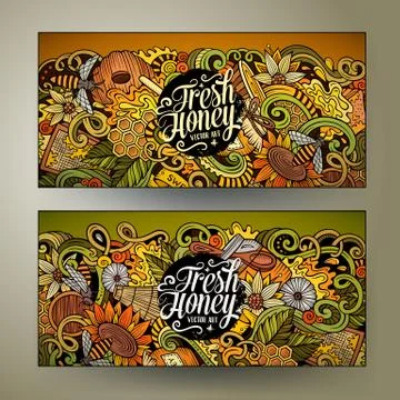 Cartoon vector hand drawn doodles Honey corporate identity Illustrazione stock