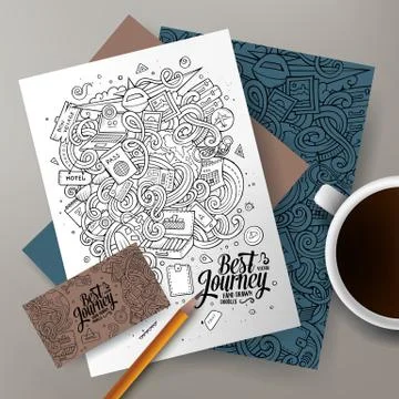 Cartoon vector hand drawn doodles travel corporate identity イラスト素材