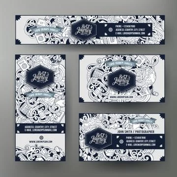 Cartoon vector hand drawn doodles travel corporate identity イラスト素材