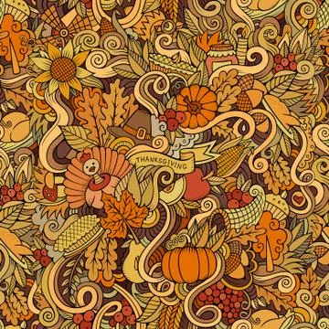 Cartoon vector hand-drawn Doodles on the subject of Thanksgiving Stock Illustration