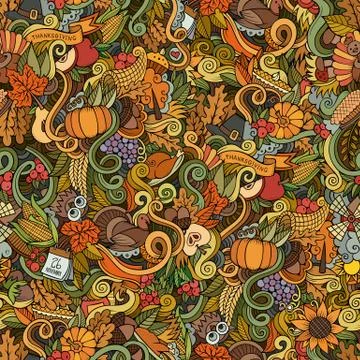 Cartoon vector hand-drawn Doodles on the subject of Thanksgiving Stock Illustration