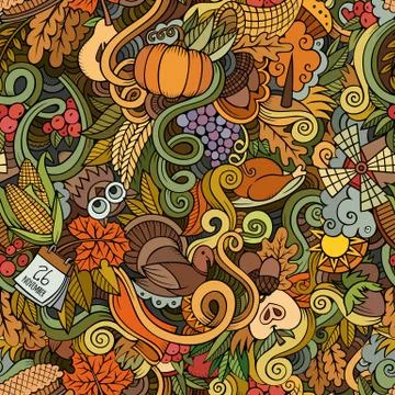 Cartoon vector hand-drawn Doodles on the subject of Thanksgiving Stock Illustration