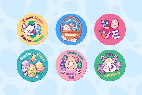 Cartoon Vector Happy Easter Quote Stickers Stock-Illustration