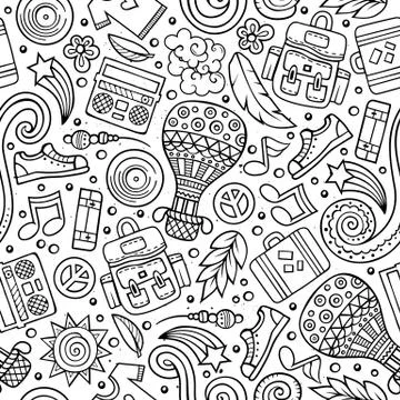 Cartoon vector hippie seamless pattern Illustrazione stock