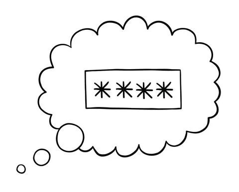 Cartoon vector illustration of 4 digit password in thought bubble Stock Illustration
