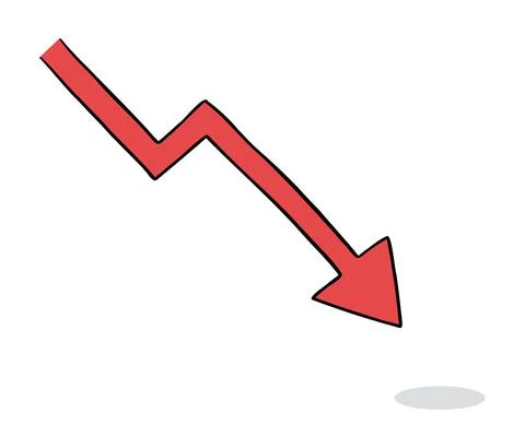 Cartoon vector illustration of arrow falling down. Stock Illustration