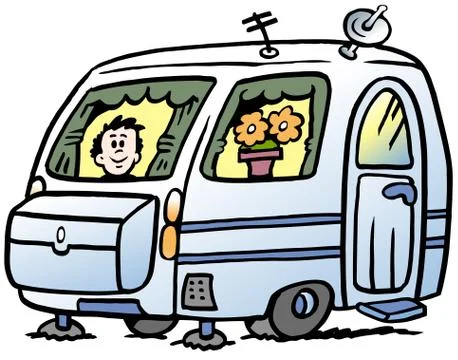 Cartoon Vector illustration of a boy in the caravan ready for the holidays Stock Illustration