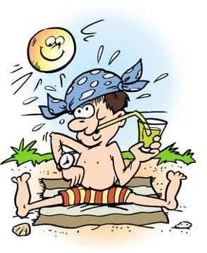Cartoon Vector illustration of a boy there join the sun on the beach Stock Illustration