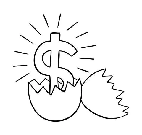 Cartoon vector illustration of broken egg and dollar money inside Illustrazione stock