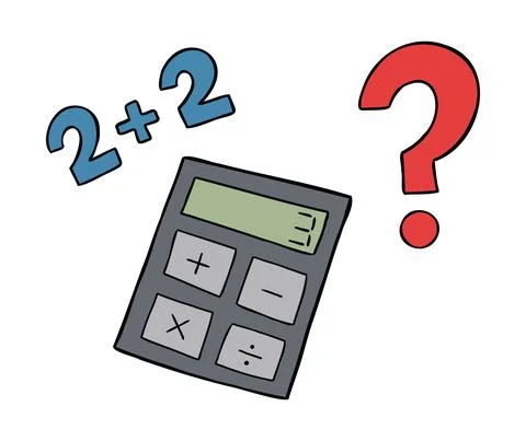 Cartoon vector illustration of calculator, wrong math and question mark. Stock Illustration