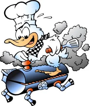 Cartoon Vector illustration of an Chef Duck riding a BBQ grill barrel Stock Illustration
