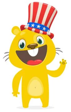 Cartoon vector illustration of cute hamster wearing Uncle Sam hat. USA indepe Stock Illustration