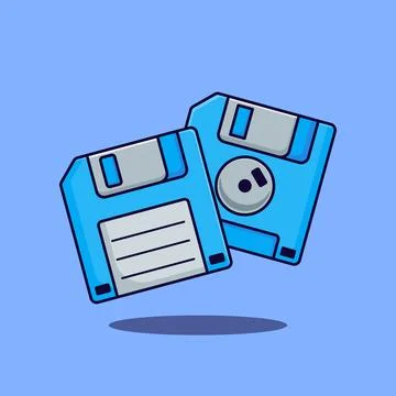 Cartoon vector illustration of diskette, retro floppy disk. Stock Illustration