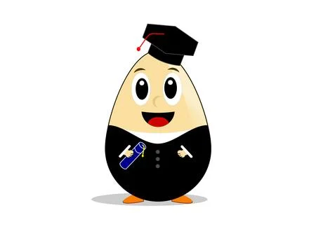 Cartoon Vector Illustration of Egg Wearing Graduation Gown and Holding Diploma Stock Illustration