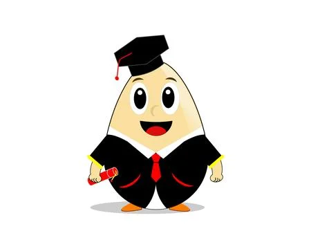 Cartoon Vector Illustration of Egg Wearing Graduation Gown and Holding Diploma Stock Illustration