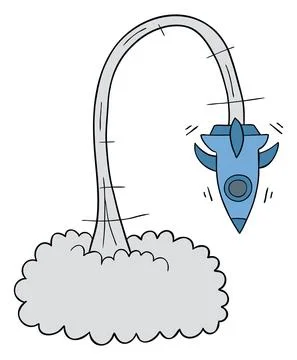 Cartoon vector illustration of failed rocket, flying and falling immediately. Ilustración de archivo