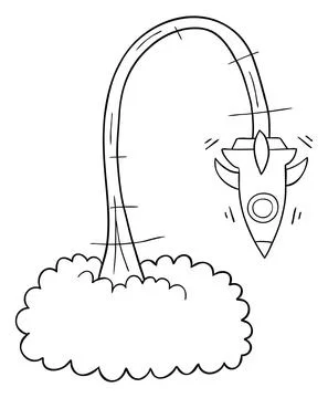Cartoon vector illustration of failed rocket, flying and falling immediately Ilustración de archivo