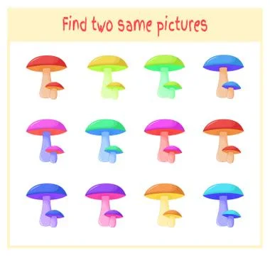 Cartoon Vector Illustration of Finding Two Exactly the Same Pictures Educational Stock Illustration