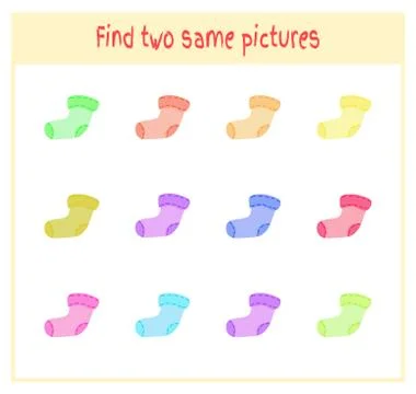 Cartoon Vector Illustration of Finding Two Exactly the Same Pictures Educational Stock Illustration