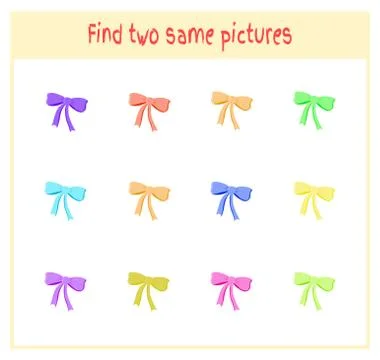 Cartoon Vector Illustration of Finding Two Exactly the Same Pictures Educational Stock Illustration