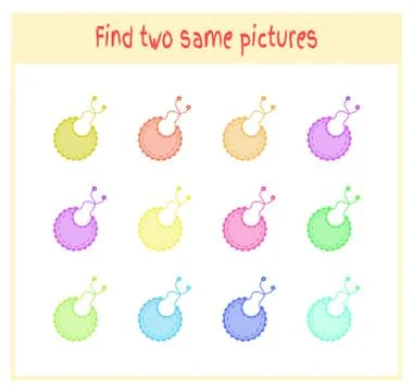 Cartoon Vector Illustration of Finding Two Exactly the Same Pictures Educational Stock Illustration