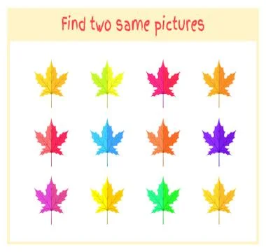 Cartoon Vector Illustration of Finding Two Exactly the Same Pictures Educational Stock Illustration