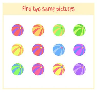 Cartoon Vector Illustration of Finding Two Exactly the Same Pictures Educational Иллюстрация