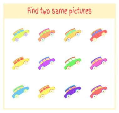 Cartoon Vector Illustration of Finding Two Exactly the Same Pictures Educational Stock-Illustration