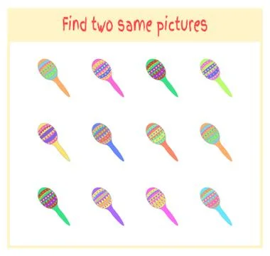 Cartoon Vector Illustration of Finding Two Exactly the Same Pictures Educational Stock Illustration