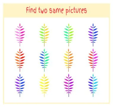 Cartoon Vector Illustration of Finding Two Exactly the Same Pictures Educational Stock Illustration