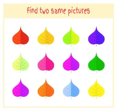 Cartoon Vector Illustration of Finding Two Exactly the Same Pictures Educational Stock Illustration