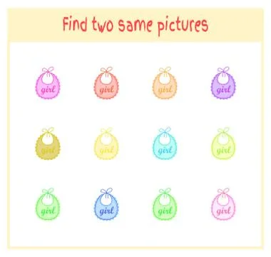 Cartoon Vector Illustration of Finding Two Exactly the Same Pictures Educational Stock-Illustration