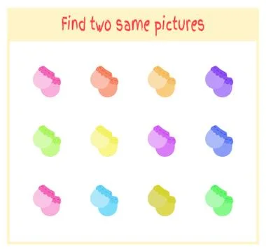 Cartoon Vector Illustration of Finding Two Exactly the Same Pictures Educational Stock Illustration